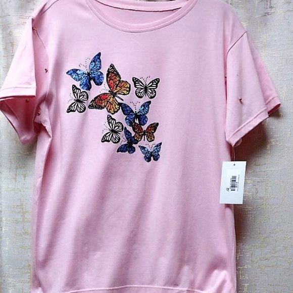 Butterflies, HANDMADE, Ladies Tee, Bling T-Shirt, Perfect Gift. - Picture 4 of 5